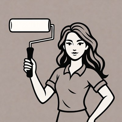 Asian woman holding paint roller