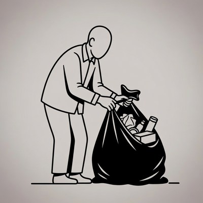 Man filling trash bag