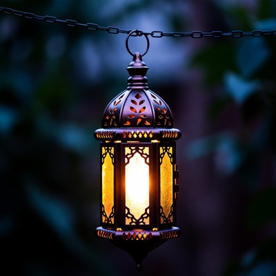 Hanging Moroccan Lantern Glowing