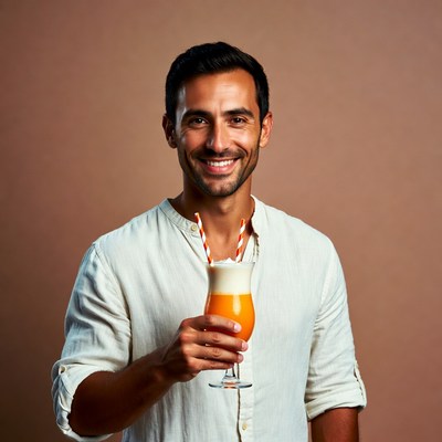 Man holding orange cocktail drink