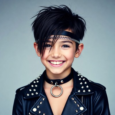 Boy in spiked leather jacket and choker