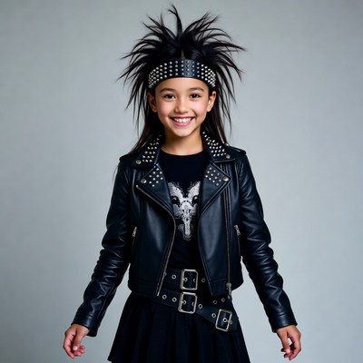 Asian girl in punk spiked hair and leather jacket
