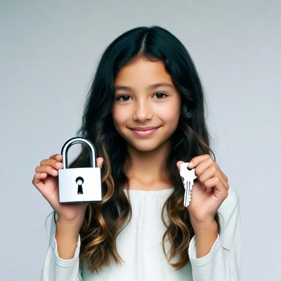 Girl holding lock and key