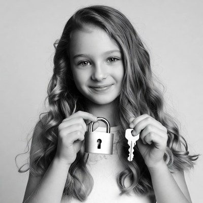 Girl holding lock and key