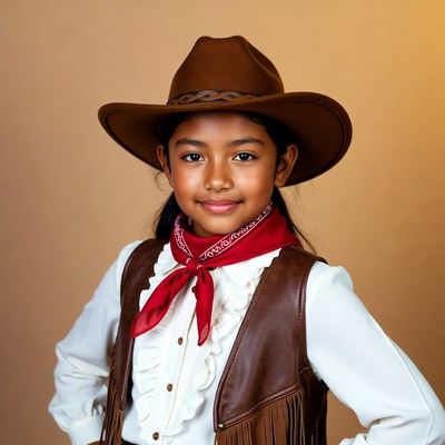 Asian girl in cowboy hat and vest