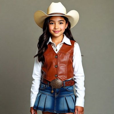 Latino girl in cowboy hat and vest