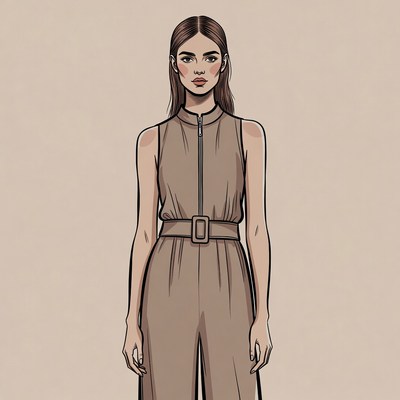 Woman in beige zipper jumpsuit illustration