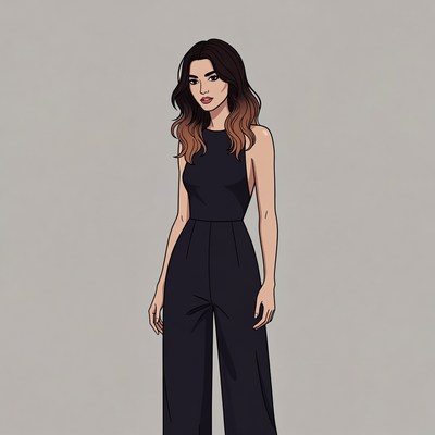 Woman in black jumpsuit illustration