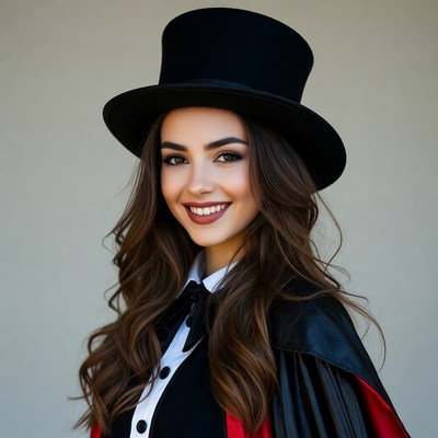 Woman in Top Hat and Graduation Gown
