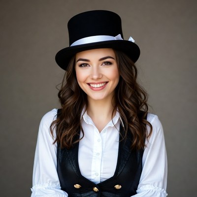 Woman smiling in black top hat