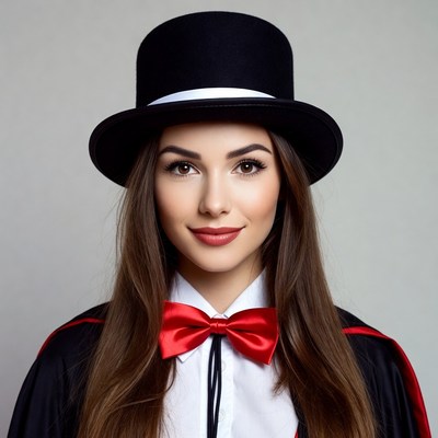 Woman in magician top hat and cape