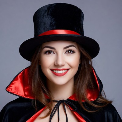 Woman in Top Hat and Red Cape