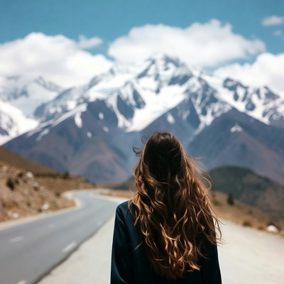Woman standing on mountain road