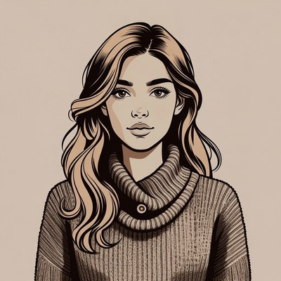 Woman in turtleneck sweater illustration