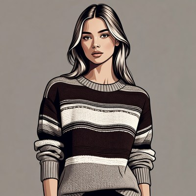 Woman in striped sweater illustration