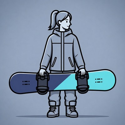 Woman holding snowboard illustration