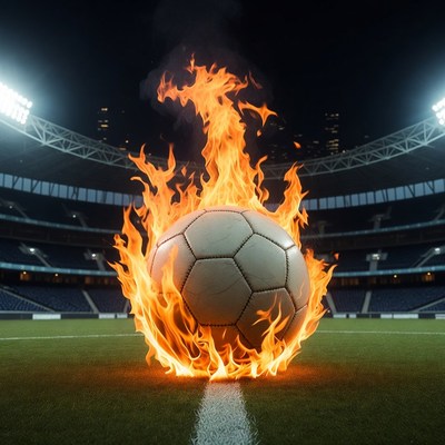 Flaming Soccer Ball in Stadium