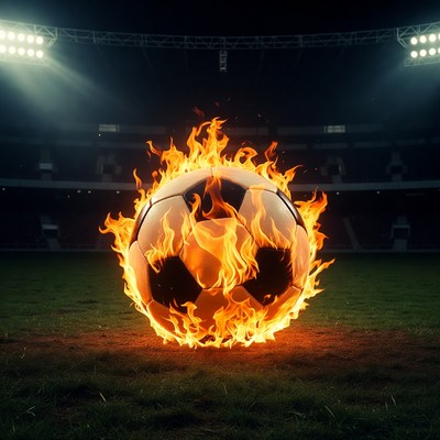Flaming Soccer Ball in Stadium