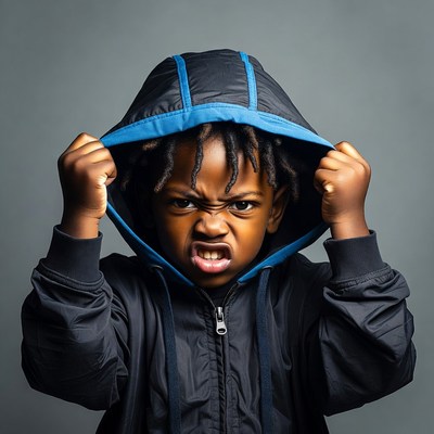 Angry Black boy in hoodie