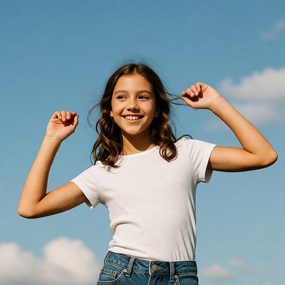Girl smiling with arms outstretched outdoors
