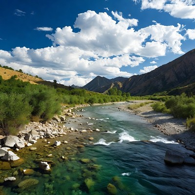 Mountain River Flowing Through Valley