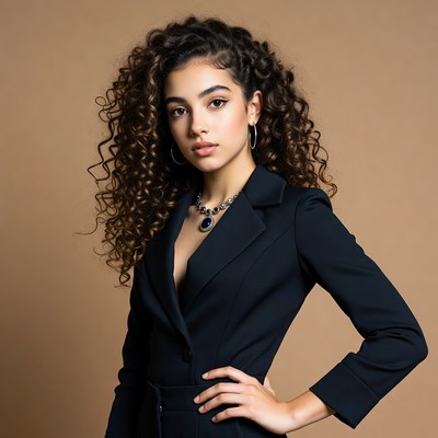 Curly-haired woman in black blazer