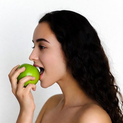 Woman biting green apple