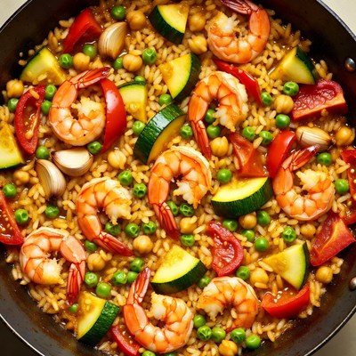 Shrimp Paella with Chickpeas and Vegetables