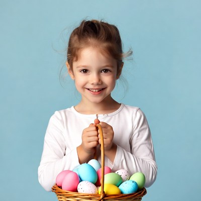 Girl holding Easter eggs basket