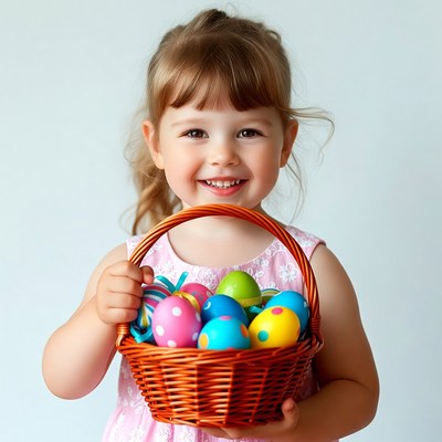 Girl holding Easter basket with eggs