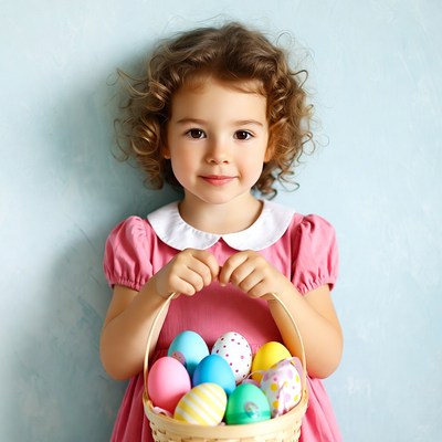 Girl holding Easter eggs basket