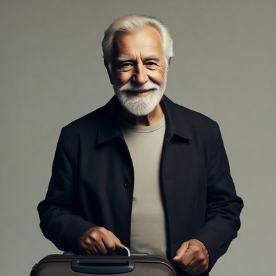 Elderly man holding suitcase