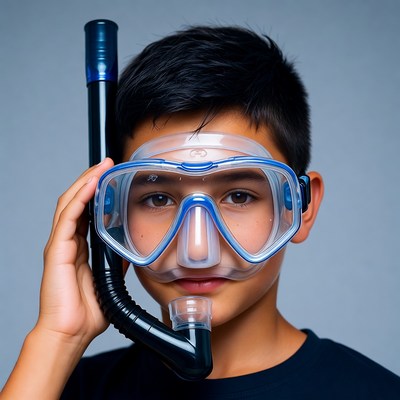 Asian boy with snorkel and mask