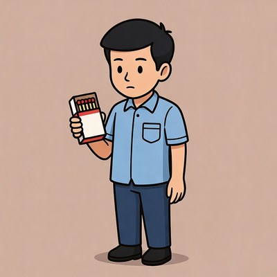 Asian boy holding matchbox