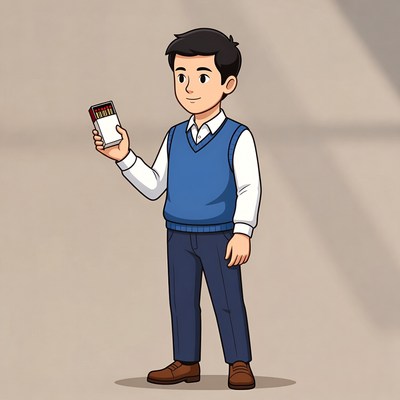 Asian man holding colored pencils