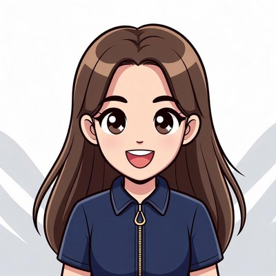 Smiling anime girl in blue jacket