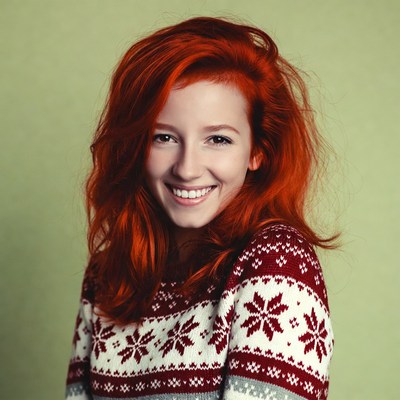 Smiling woman with red hair in sweater