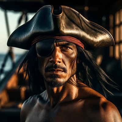Muscular pirate man with eyepatch