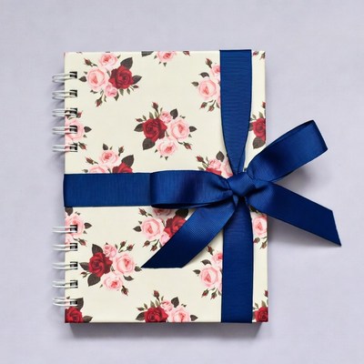 Pink Rose Notebook with Blue Ribbon