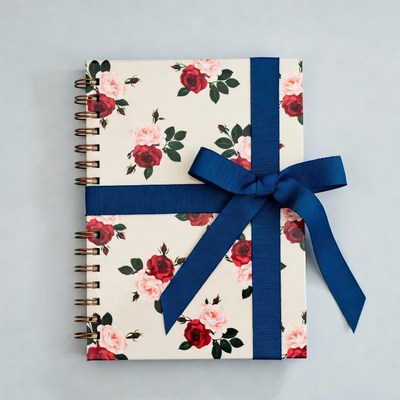 Pink Rose Notebook with Blue Ribbon