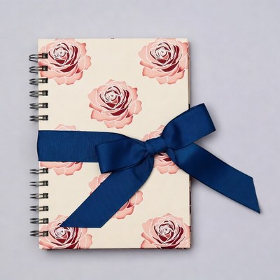 Pink Rose Notebook with Blue Ribbon