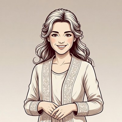 Smiling woman in white kimono jacket