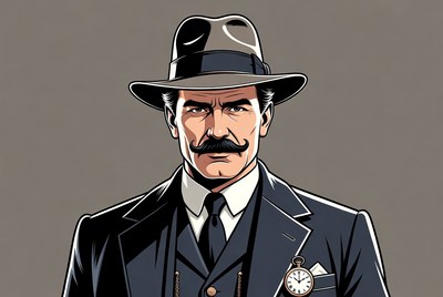 Man in suit with mustache and pocket watch