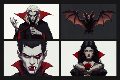 Vampire Family with Bat Illustration