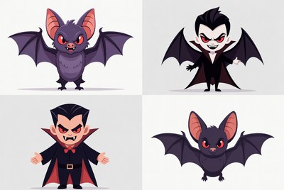 Cartoon Vampire and Bat Illustrations