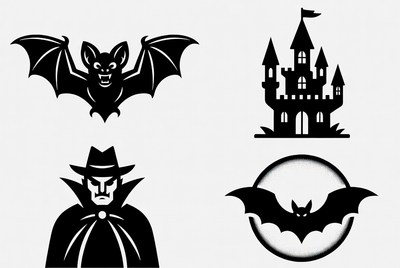 Halloween Bat Vampire Castle Silhouettes