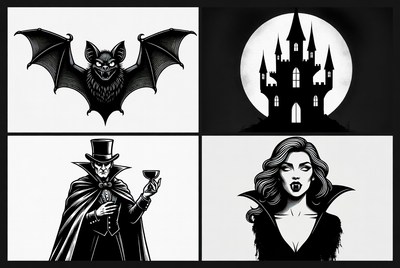 Halloween Vampires Bats Castle Illustration
