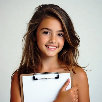 Girl holding clipboard