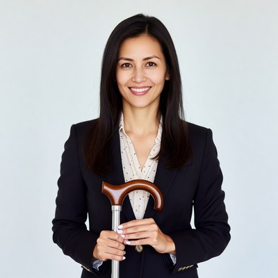 Asian woman holding cane