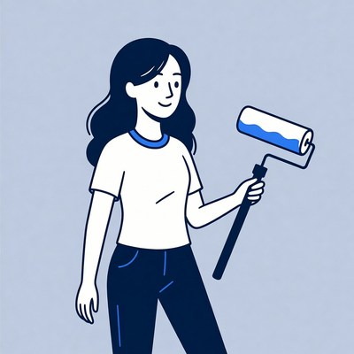 Woman painting with roller